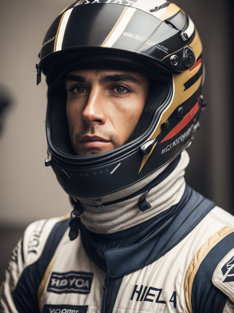 Formula 1 driver with helmet and costume