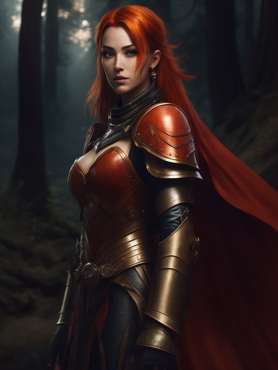Premium Free ai Images | young beautiful girl in red armor and red hair ...
