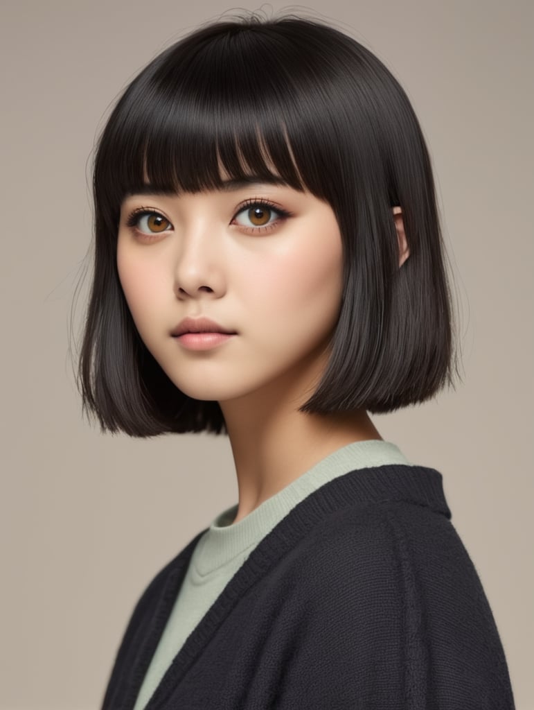 Premium Free ai Images | japanese adolescent female short black hair ...