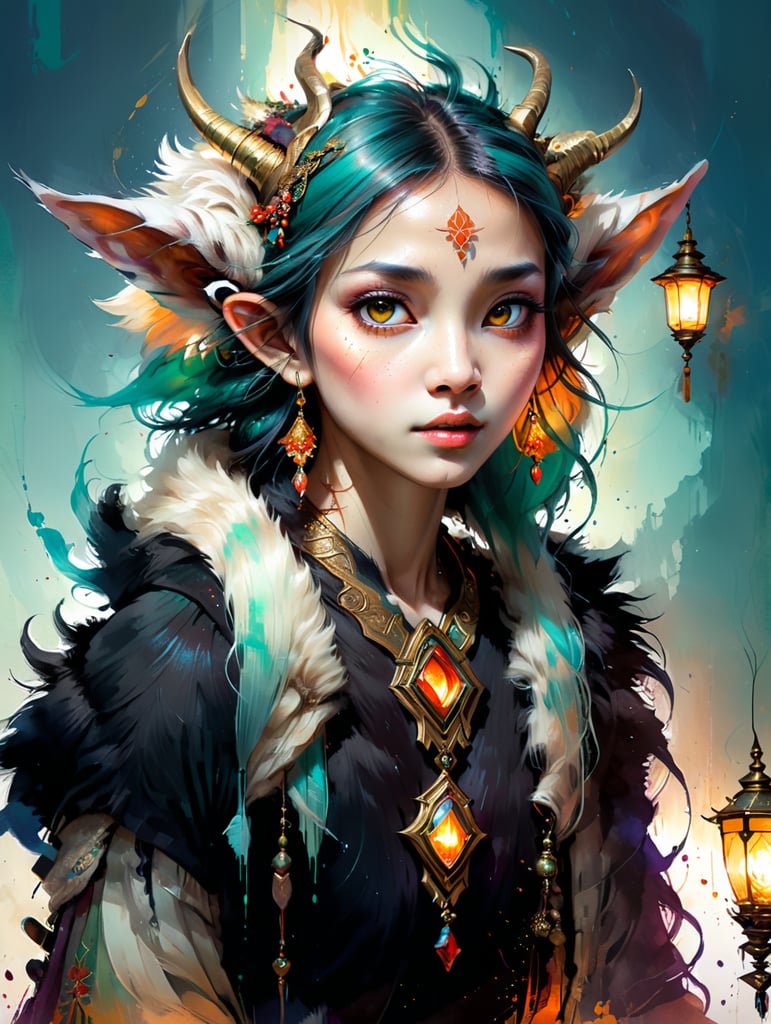 Premium Free ai Images | long elf ears faun lamp furry fur skin goat ...