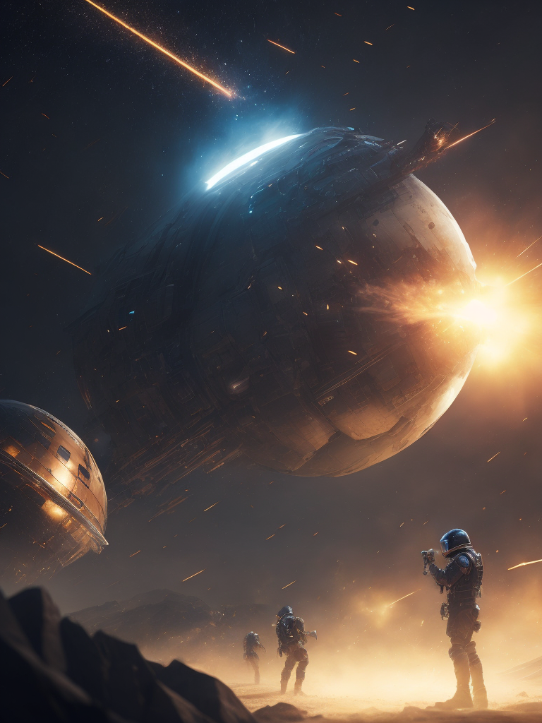 Illustrate a futuristic sci-fi battle scene with advanced technology and epic explosions