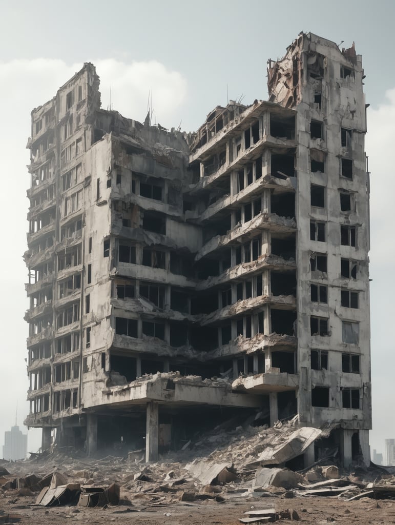 Premium Free ai Images partially collapsed skyscraper post apocalypse