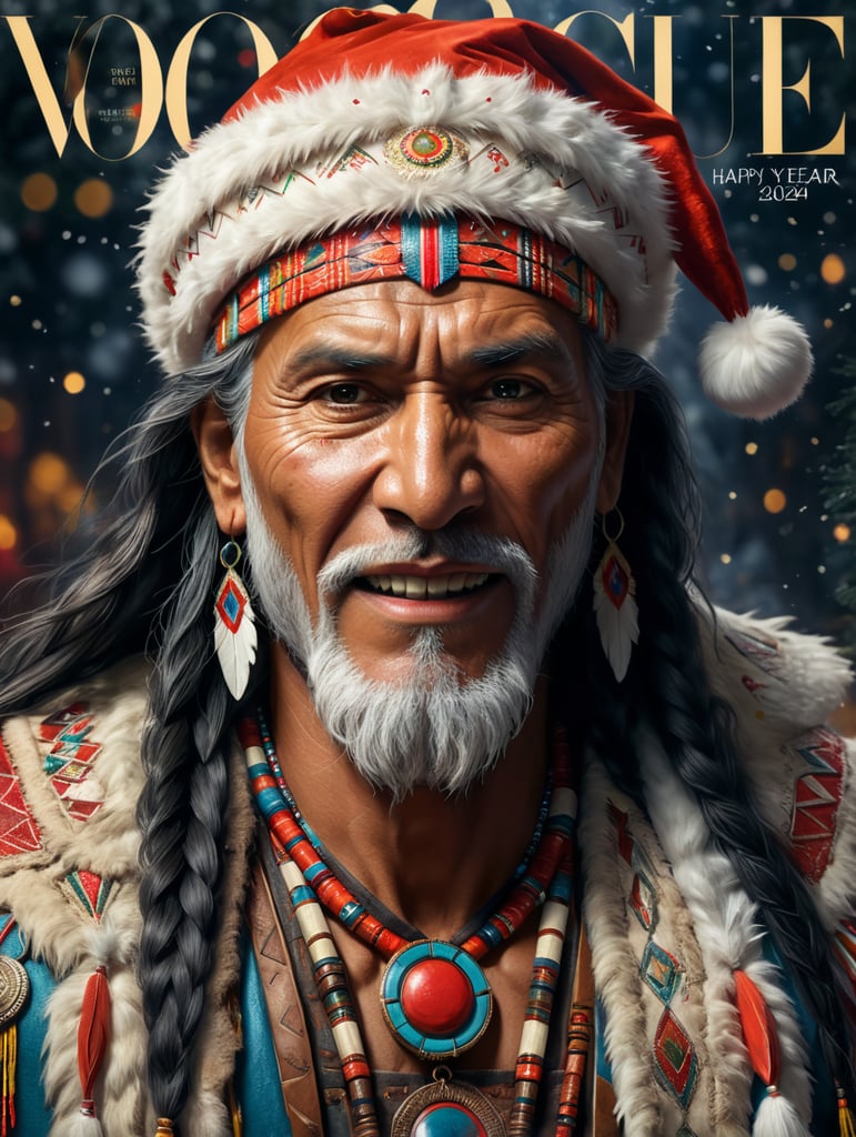 Premium Free ai Images happy new year native american santa on the