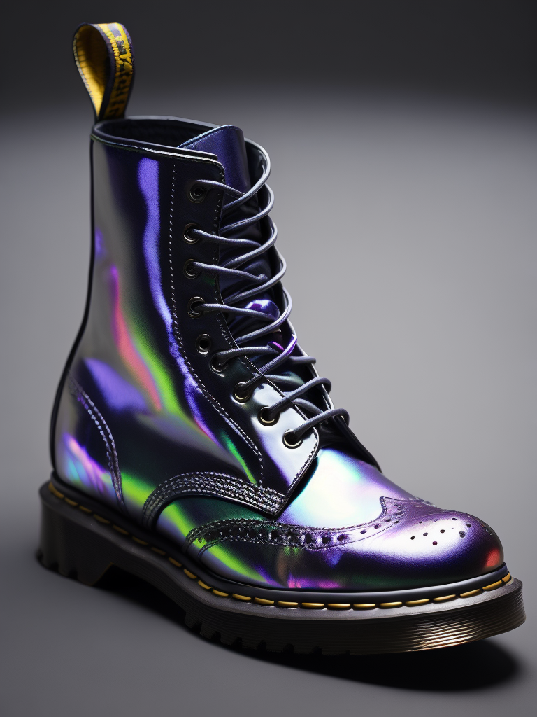 Premium Free ai Images | made of iridescent foil holographic transparent  shoe by dr martens octane render blender realistic detailed