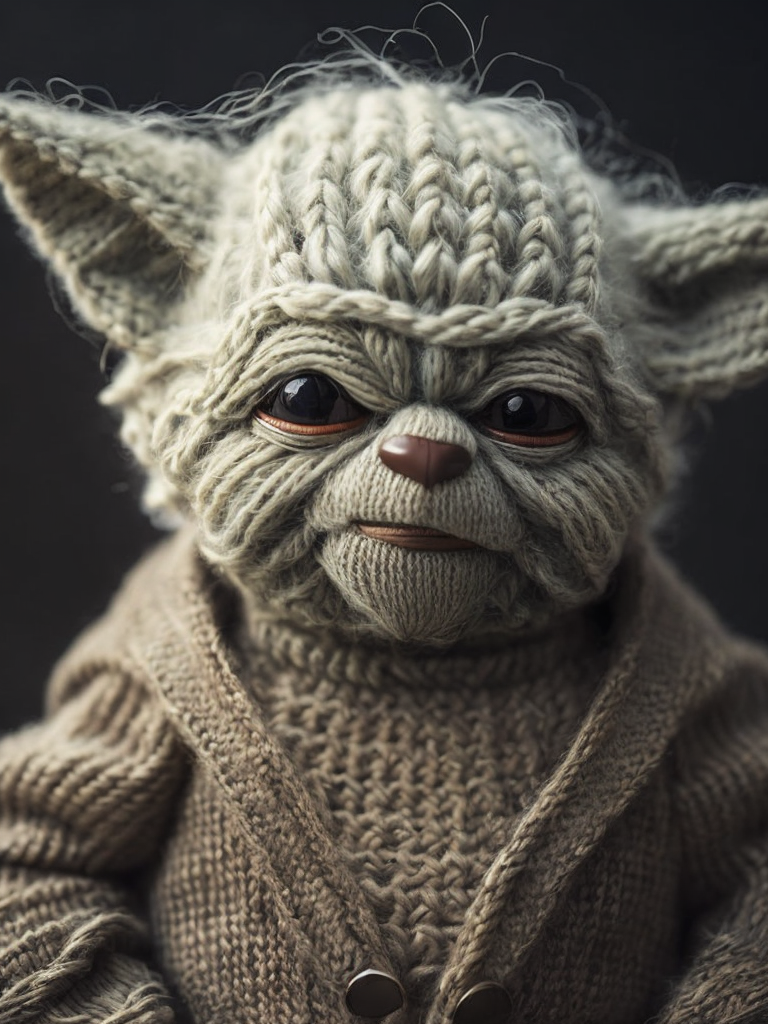 Master Yoda as a knitted toy