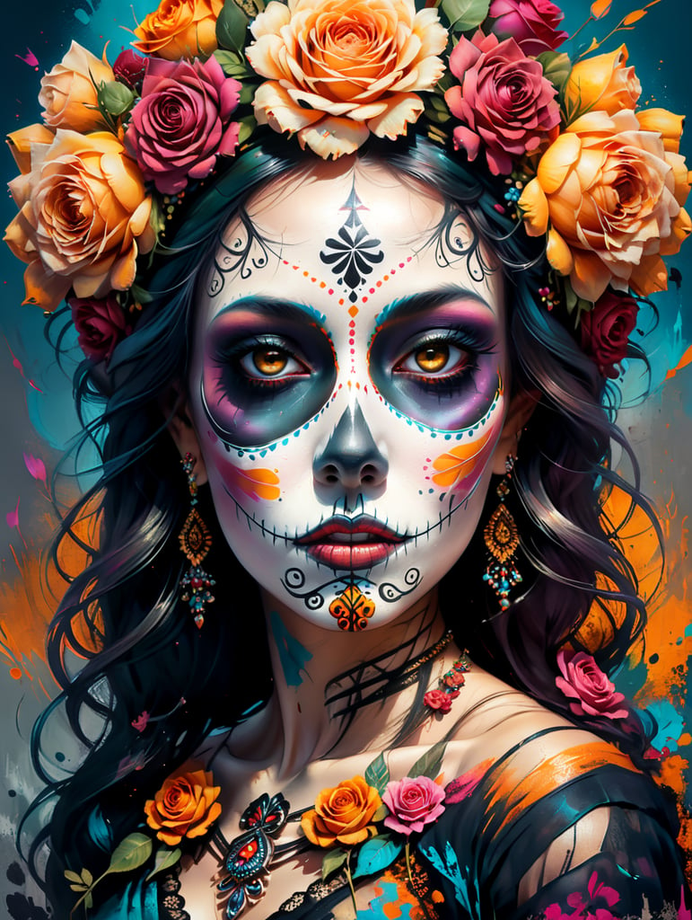 Premium Free ai Images | portrait of mexican beautiful catrina with ...