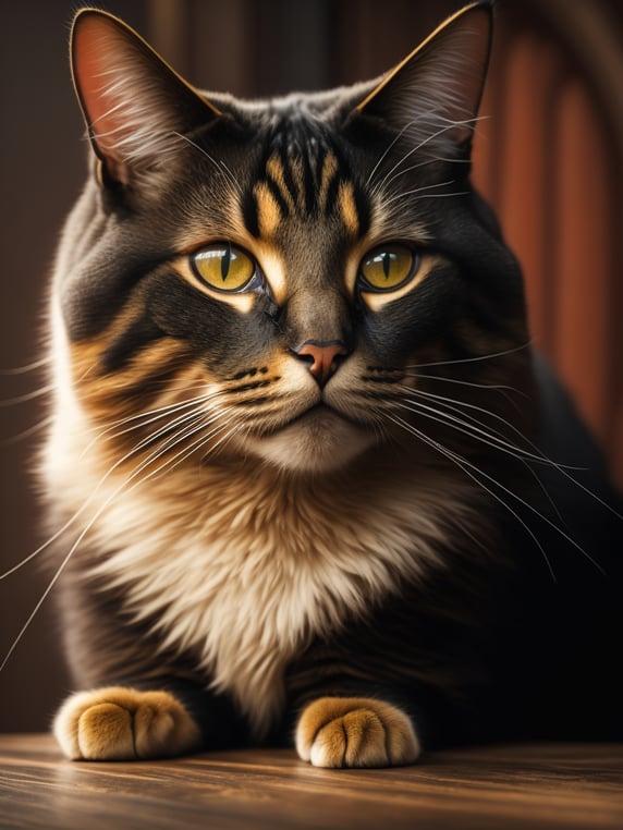 Premium Free ai Images | awesome britain cat on the wood table looking ...