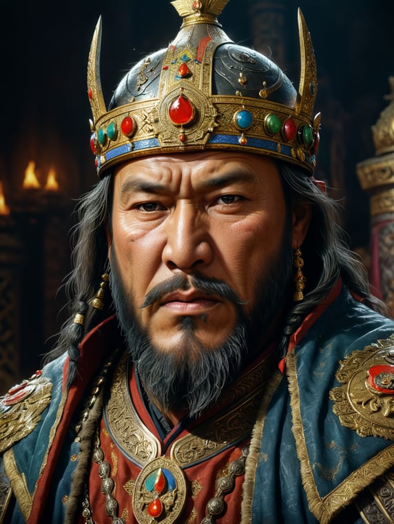 Premium Free ai Images | realistic portrait of gengis khan with all of ...