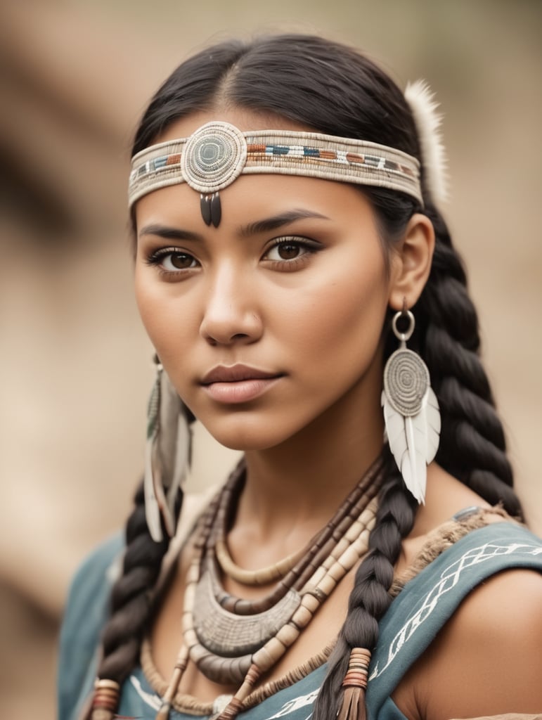 Premium Free ai Images beautiful native america young woman water tribe style
