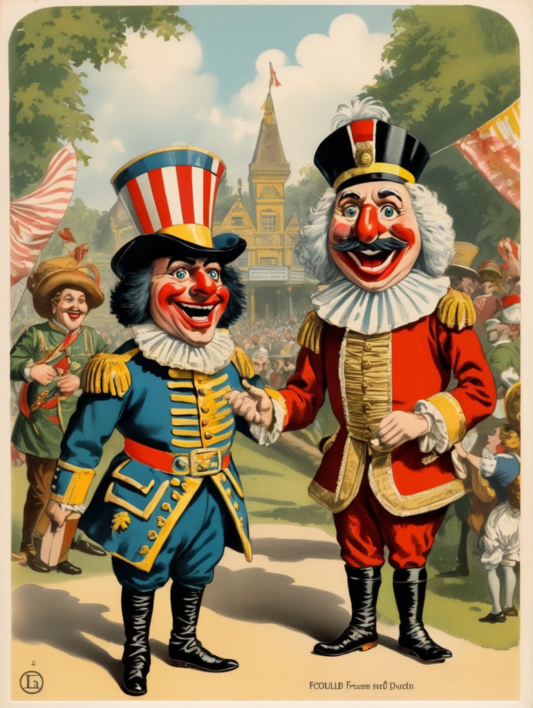 Premium Free ai Images | illustration of punch and judy puppets in the ...