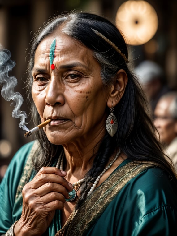Premium Free ai Images old native indian lady smoking joint