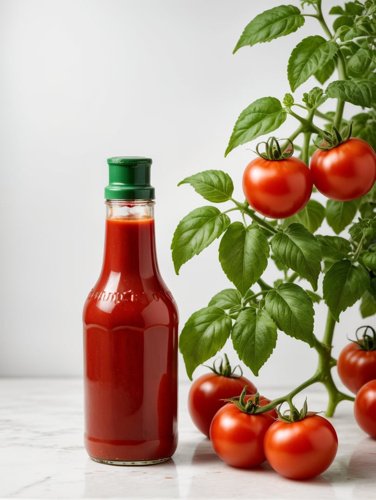 Premium Free ai Images | tomato ketchup bottle red tomato with green ...