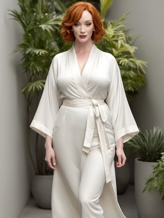 Premium Free ai Images christina hendricks in white kimono
