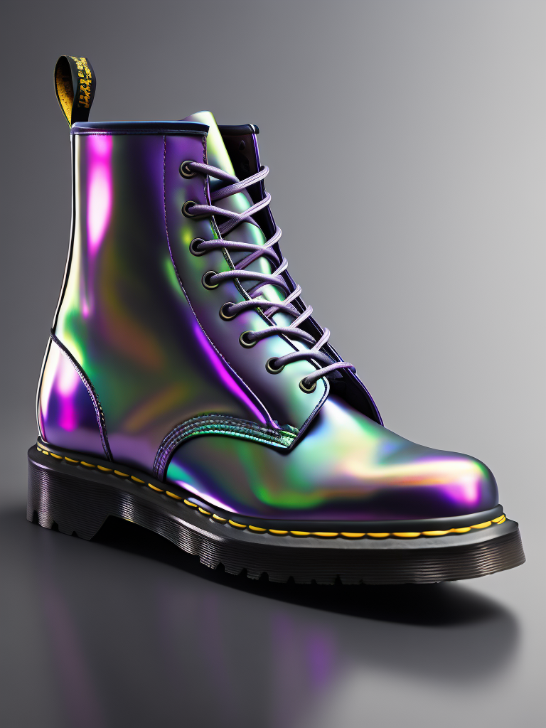Premium Free ai Images | made of iridescent foil holographic transparent  shoe by dr martens octane render blender realistic detailed