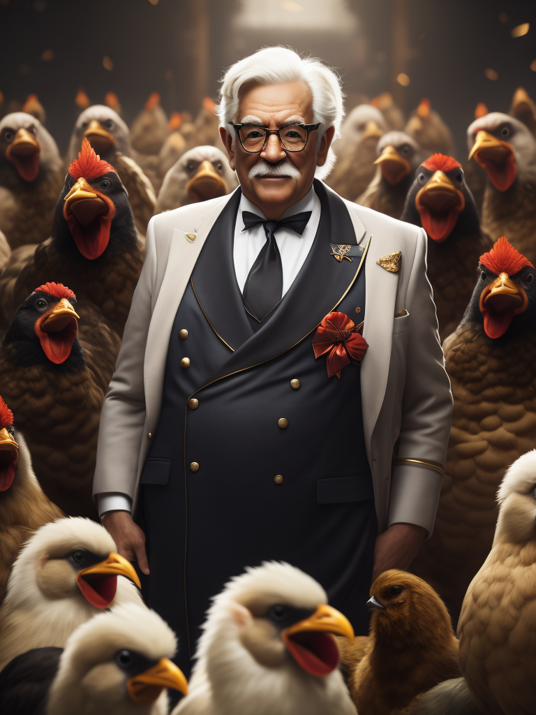 Premium Free ai Images colonel sanders surrounded by happy chickens
