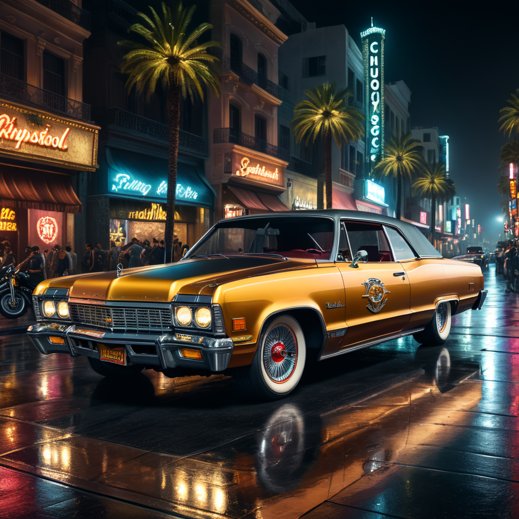 Premium Free ai Images | lowrider car on hollywood boulevard by night