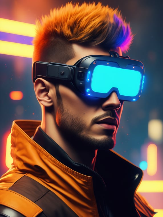 Premium Free ai Images | man wearing virtual reality glasses cyberpunk ...