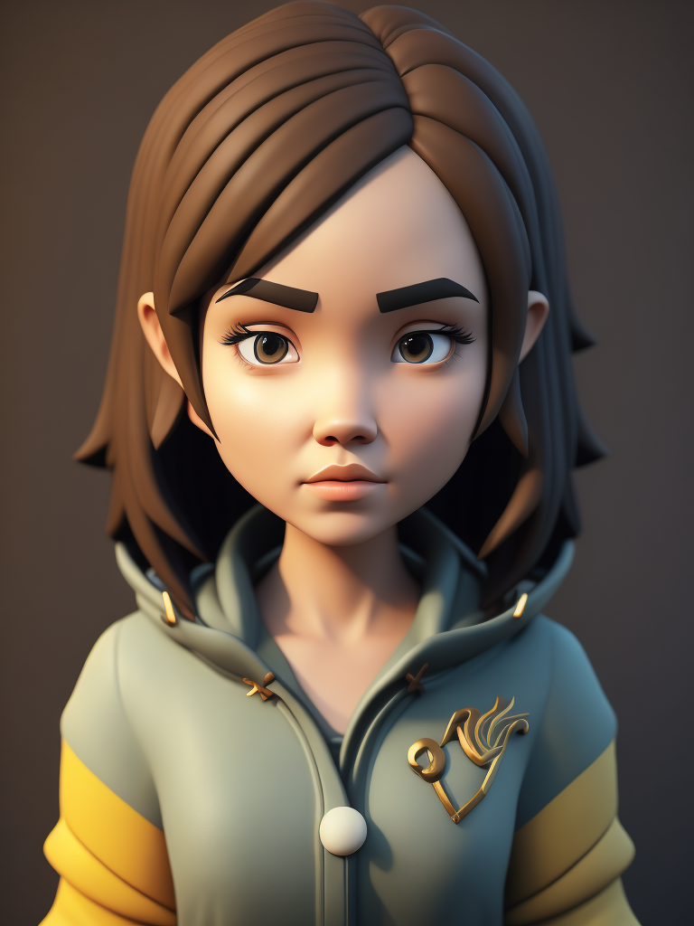 Centered, very cute, isometric view, unique clay 3d icon curved low poly, a girl, 100 mm, Pastel colors, 3d blender render, Neutral blur background, Centered, matte clay, Soft shadows, Cute, pretty, curves