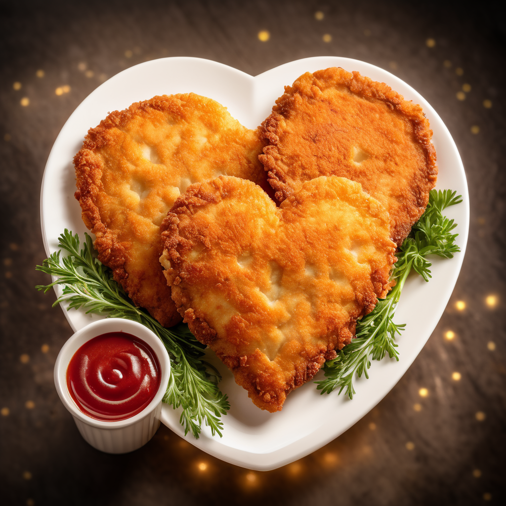 love-heart shaped chicken schnitzel