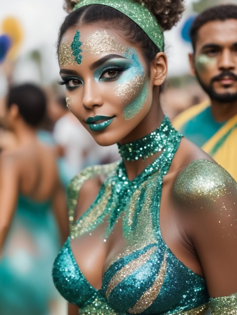 Mujer en carnaval brasileño brillo pintura corporal ai