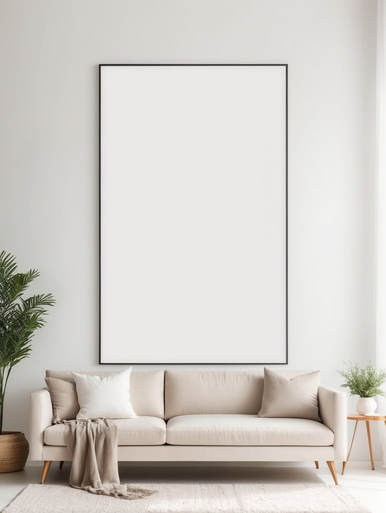 Premium Free ai Images | mockup empty blank poster frame sitting on top ...