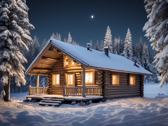 Premium Free ai Images | small log cabin in the pine forest snow ...