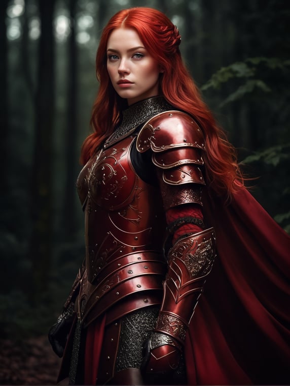 Premium Free ai Images | young beautiful girl in red armor and red hair ...