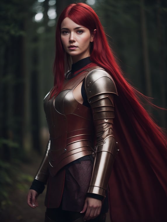 Premium Free ai Images | young beautiful girl in red armor and red hair ...