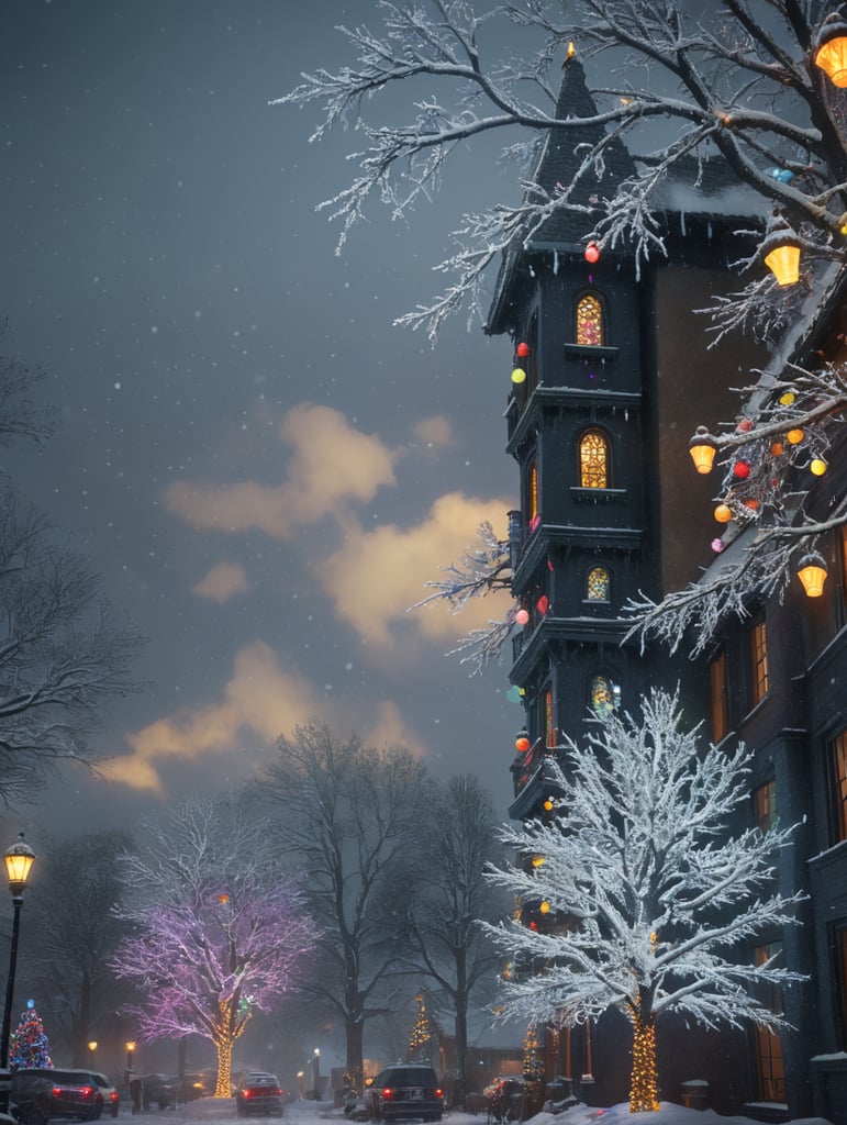 Premium Free ai Images christmas lights snowfall