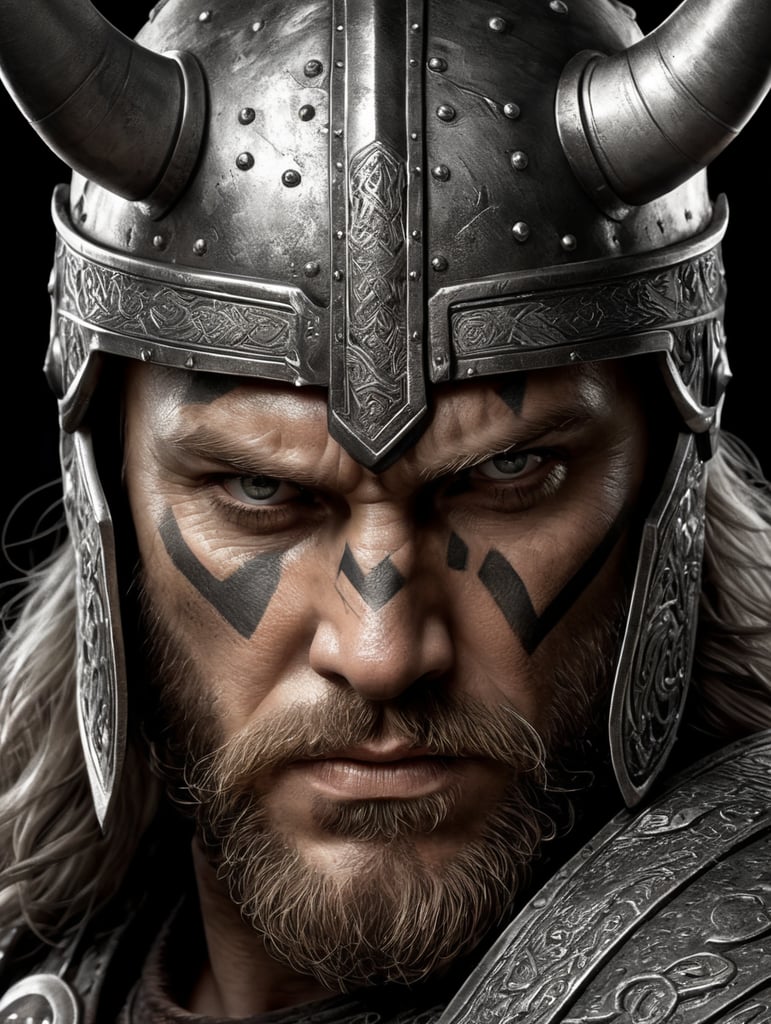 Premium Free ai Images viking warrior face in black background in the