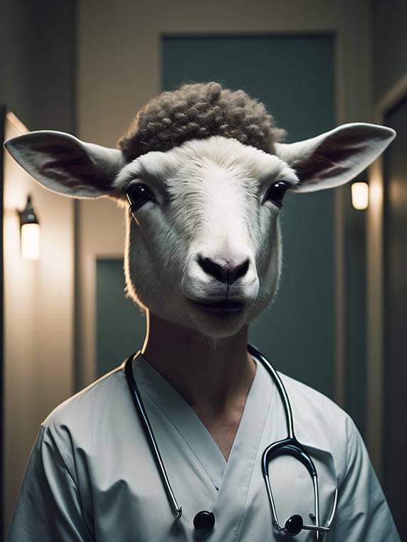 Premium Free ai Images | sheep look like human stylized as nurse in the ...
