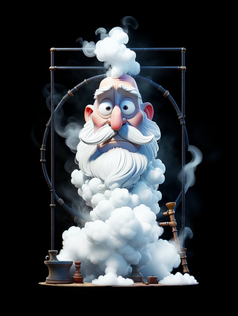old wizard smoking a large pipe with a huge cloud of smoke above him, which turns into letters