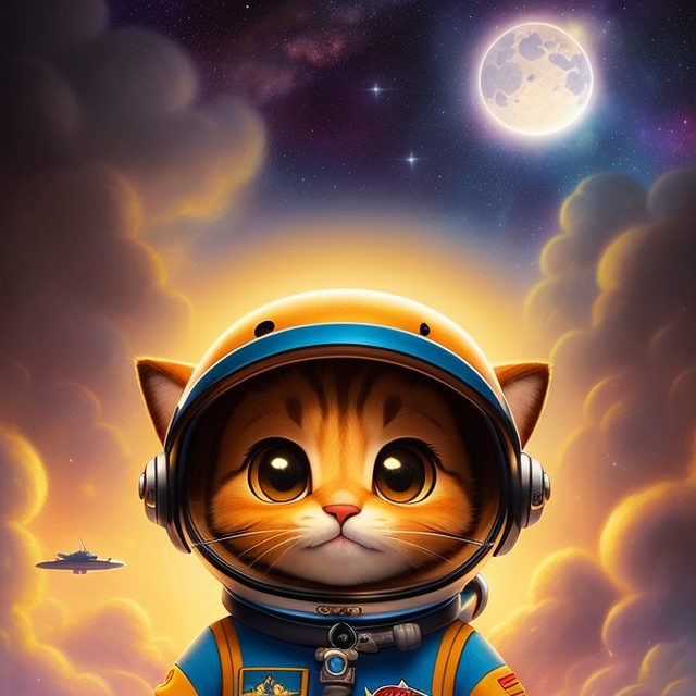 a astronaut cat in a space suit, he is sad and jump, space backround, anthro, very cute kid's film character, disney pixar zootopia character concept artwork, 3d concept, detailed fur, high detail iconic character for upcoming film, trending on artstation, character design, 3d artistic render, highly detailed, octane, blender, cartoon, shadows, lighting, (by Artist Jacek Yerka:1.3)