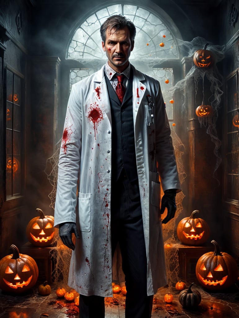 Male Doctor in a Halloween scene