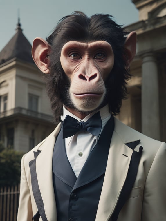 Premium Free ai Images | portrait of monkey wearing white tuxedo with ...