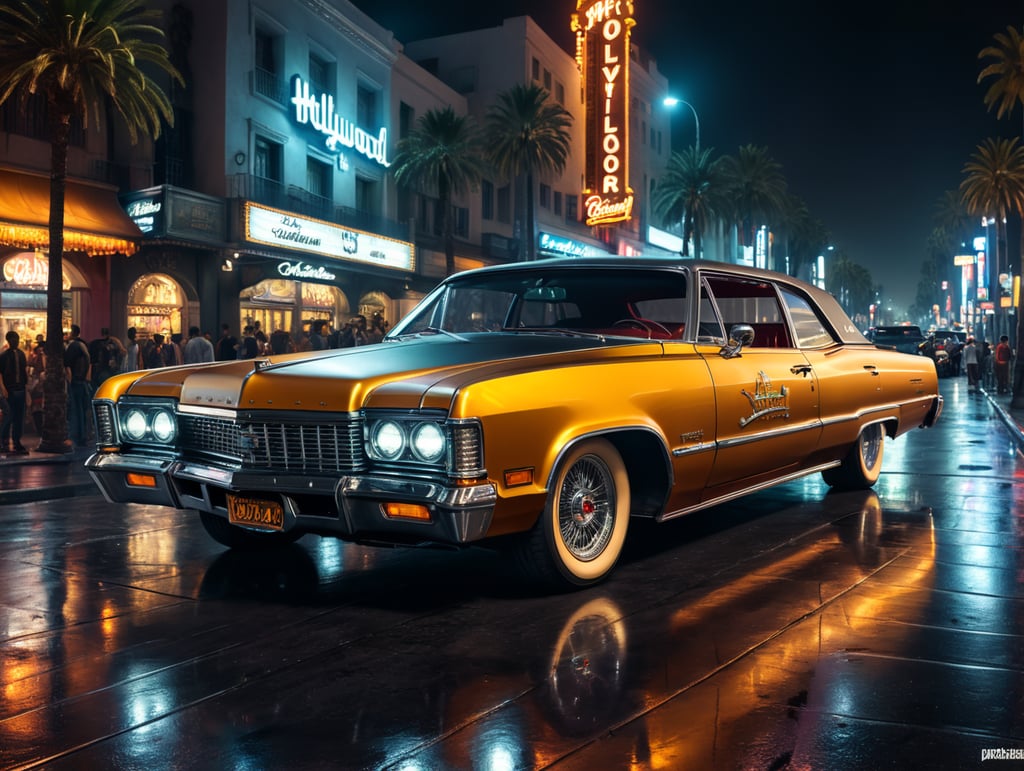 Premium Free ai Images | lowrider car on hollywood boulevard by night