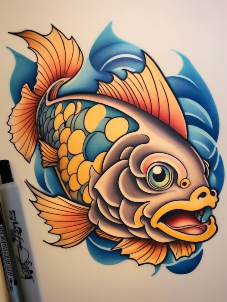 Premium Free ai Images | new school fish tattoo design