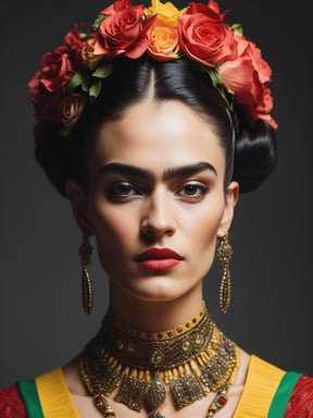 Premium Free ai Images | portrait of frida kahlo bright and saturated ...