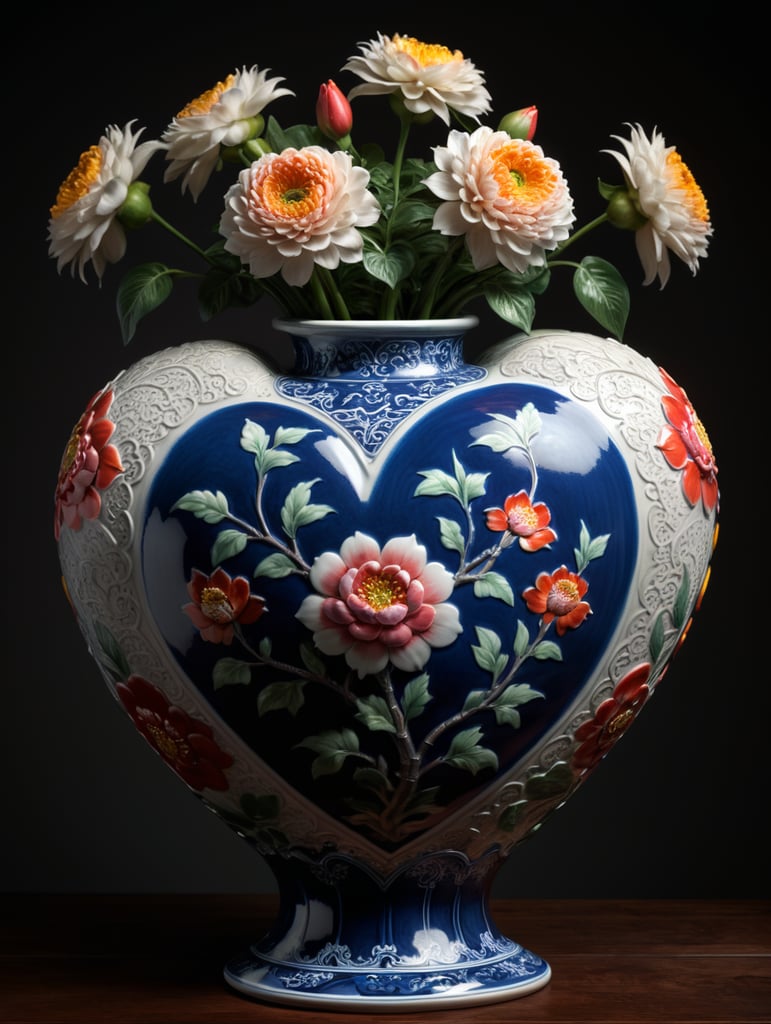 Premium Free ai Images chinese porcelain heart vase with flower