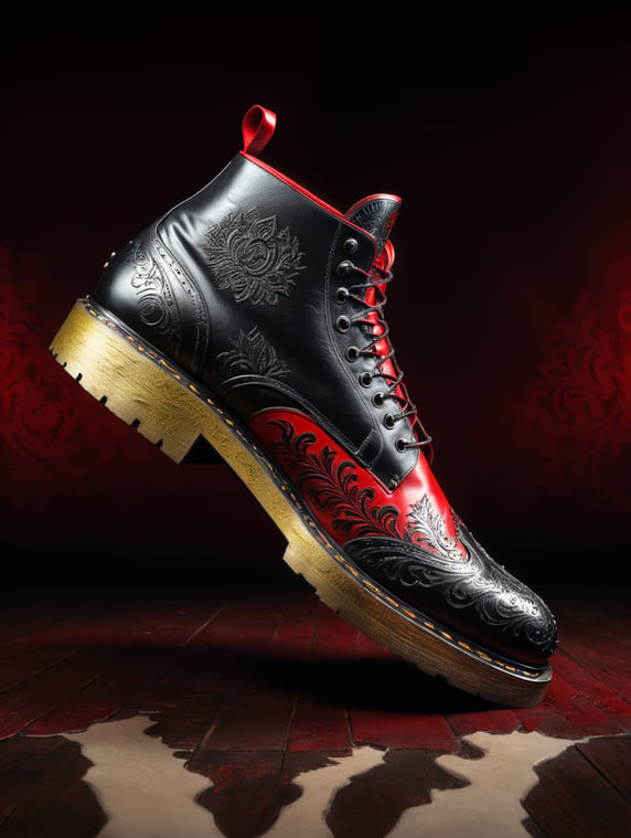 Bright Black Men Fashion Boots With Red Background