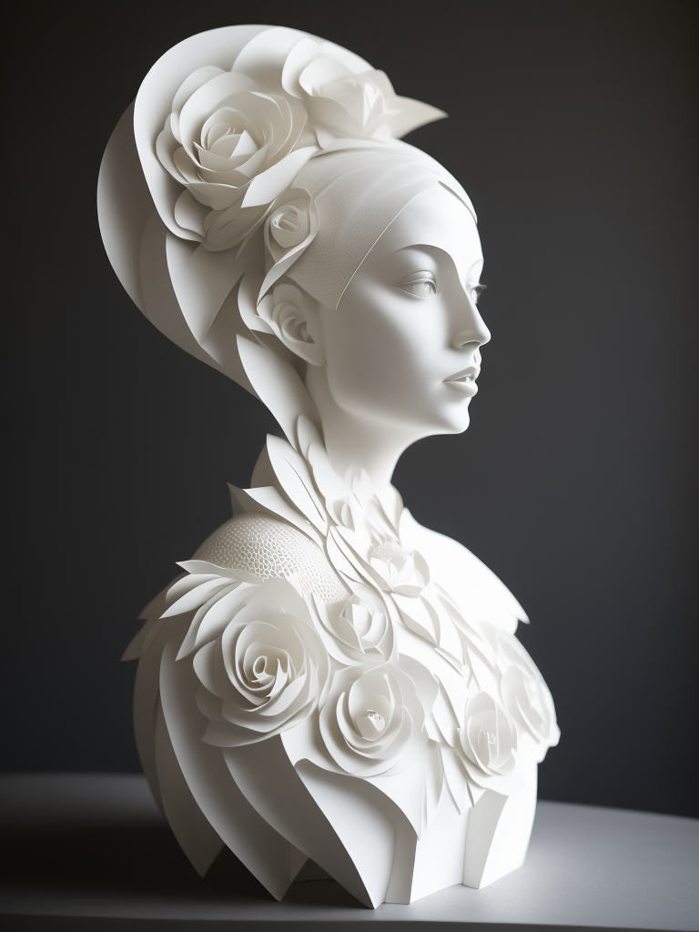 White cut paper sculpture woman, focus on details