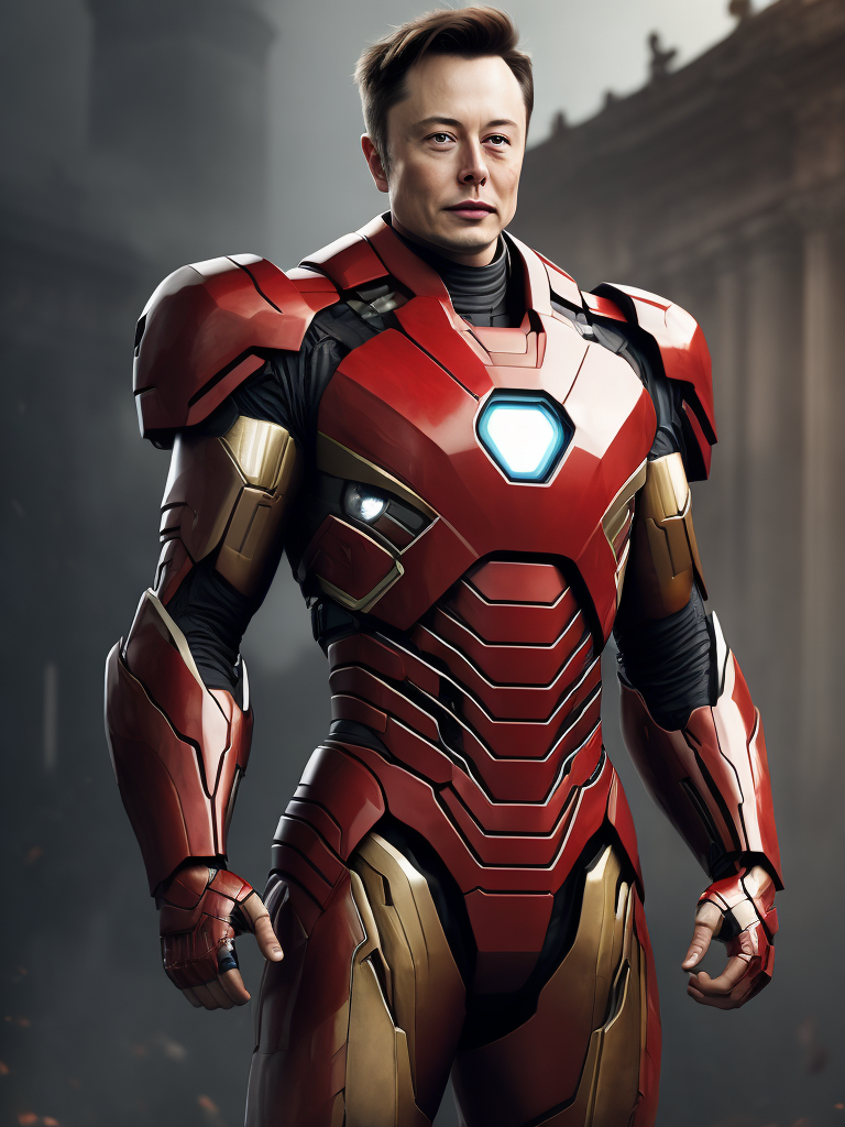 Lumenor AI Image Generation elon musk in the iron man suit from the marvel universe full body