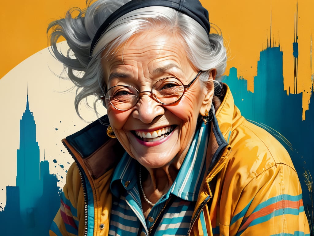 Premium Free ai Images | smiling and cheerful old lady in striped ...