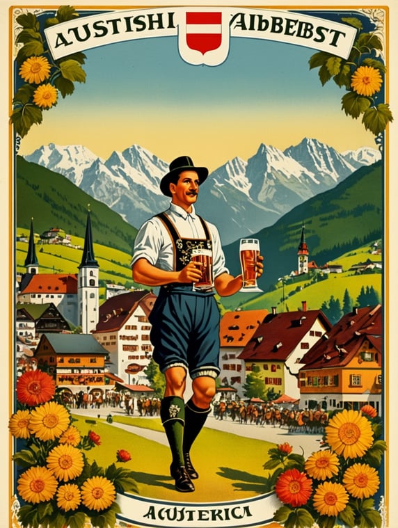 Premium Free ai Images | austria vintage octoberfest postcard illustration
