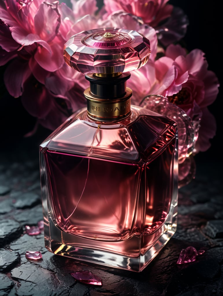 Premium Photo  A bottle of perfume with a pink label that says