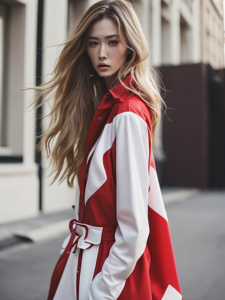 Premium Free ai Images | meaningful surreal tumblr amateur balenciagas  street fashion photoshoot of beautiful anime girl interesting poses  photorealistic red and white colors photo shoot cinematic still shot  magazine photography mm