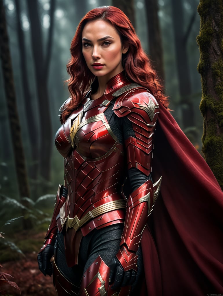 Premium Free ai Images | gal gadot in red armor and red hair against ...