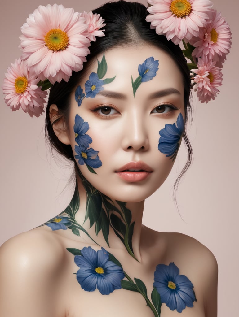 Premium Free ai Images woman with flowers growing out of skin
