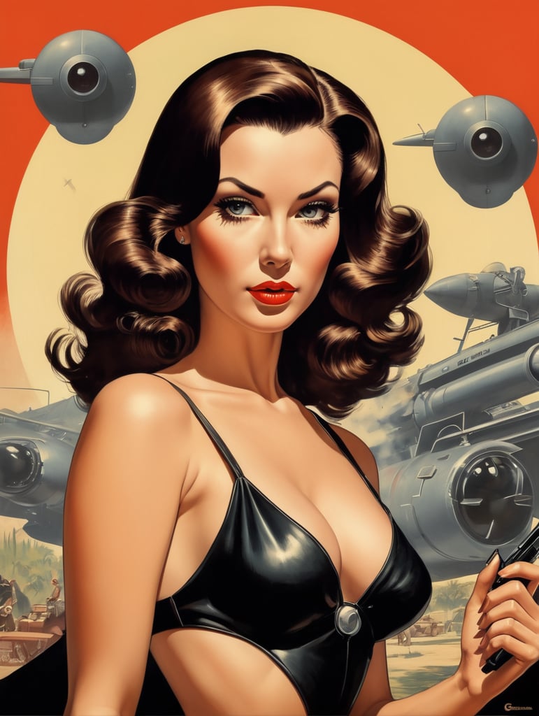 This artwork of a women by George Wilson is an eye-catching poster-style drawing and illustration representing the iconic pulp style.