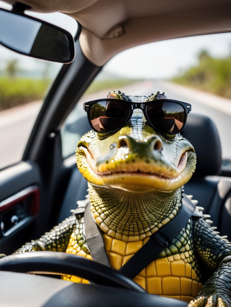 Premium Free ai Images | alligator taxi driver sitting behind the wheel of  taxi close up shot sunglasses
